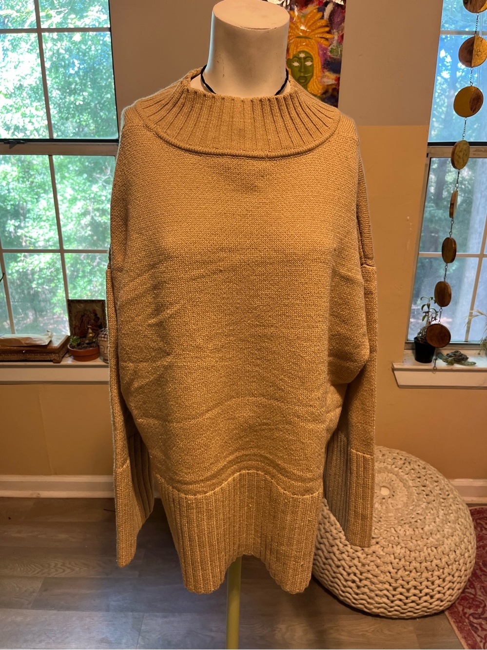 Women's Rib-Neck Oversized Sweater in Camel Great Quality